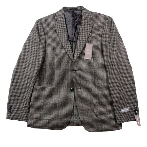Michael Kors Sport‎ Coats Mens 38S Grey Tan Houndstooth Classic Fit Wool $375 - Picture 1 of 11